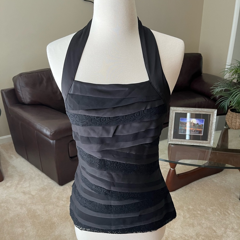 EUC - WHBM Satin/Lace/Jersey Knot Top